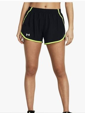 Under Armour Women's Black Athletic Shorts with Neon Yellow Trim Size XL